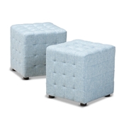 Baxton Studio Elladio Modern and Contemporary Light Blue Fabric Upholstered Tufted Cube Ottoman (Set of 2)